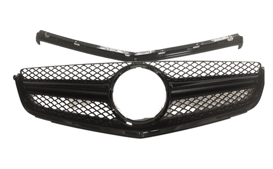 For C63 2012-2013 W204 1 Fin mesh front sports grille C63 AMG model use only + Upper trim all glossy black for Mercedes