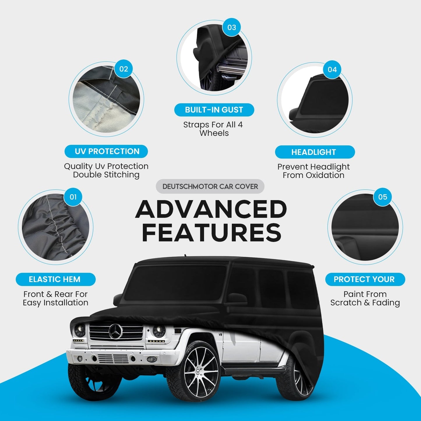Ultimate heavy duty Deutschmotor W463 Mercedes Full Outdoor car Cover Storage G320 G500 G350 G63 G65 Water Resistant Protect UV Rays W464