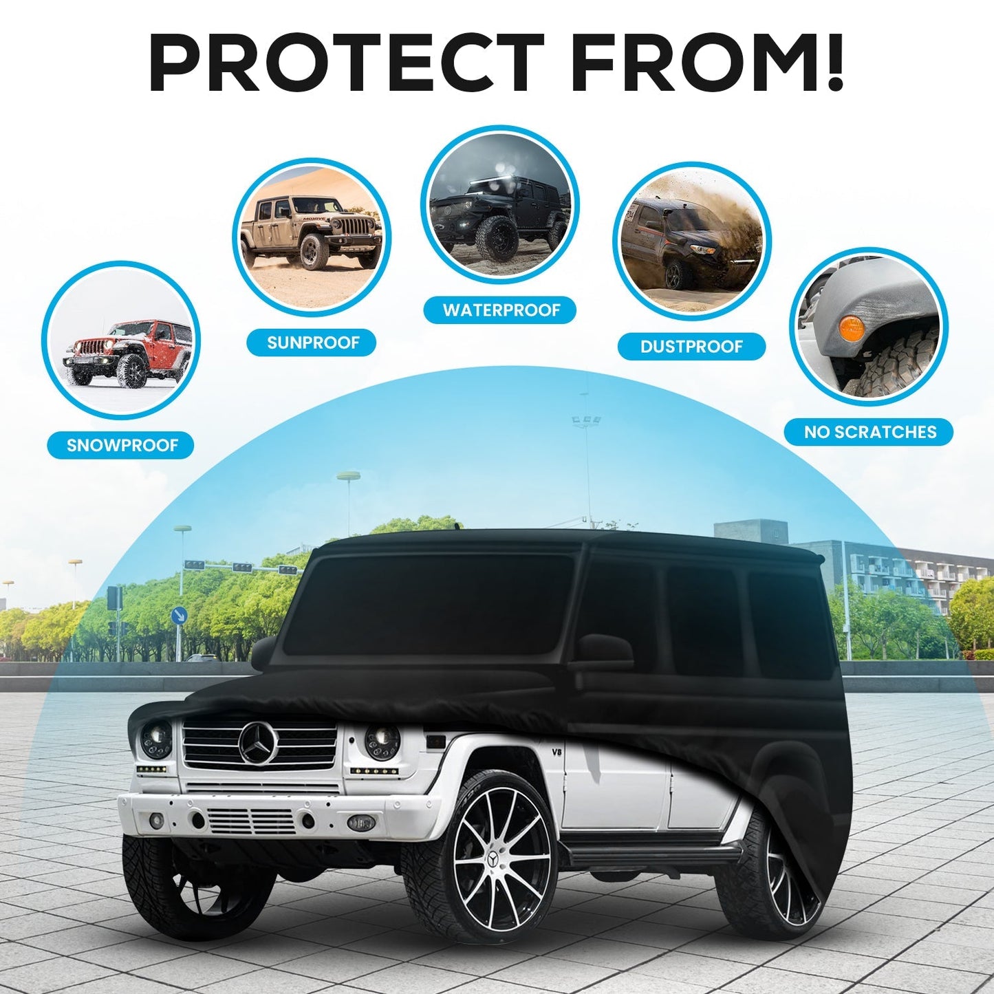 Ultimate heavy duty Deutschmotor W463 Mercedes Full Outdoor car Cover Storage G320 G500 G350 G63 G65 Water Resistant Protect UV Rays W464