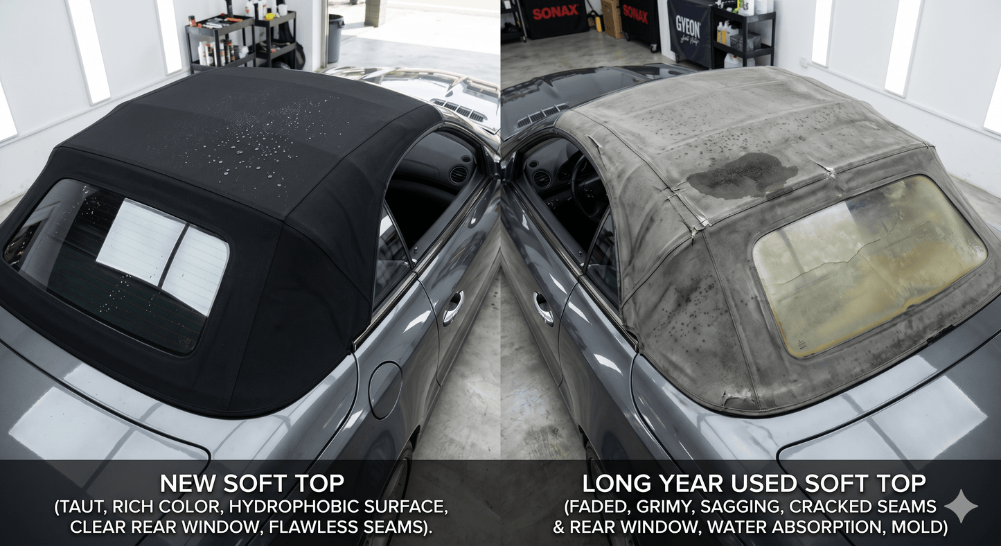 Weather protection for soft top: Waterproof cover demo on Mustang convertible with full coverage.