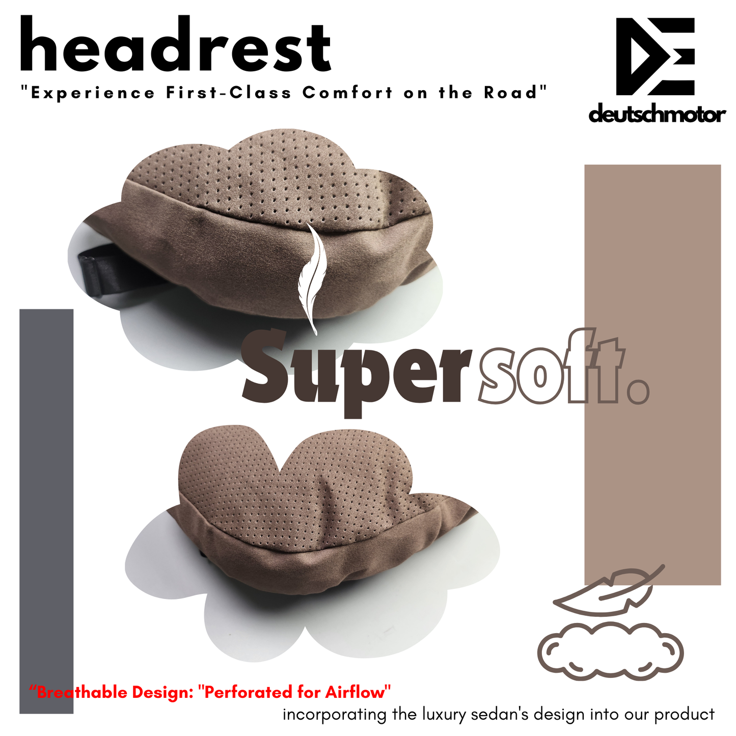 Car Headrest Pillow Suede for Mercedes Maybach W463 Soft Cotton fits all (a pair)