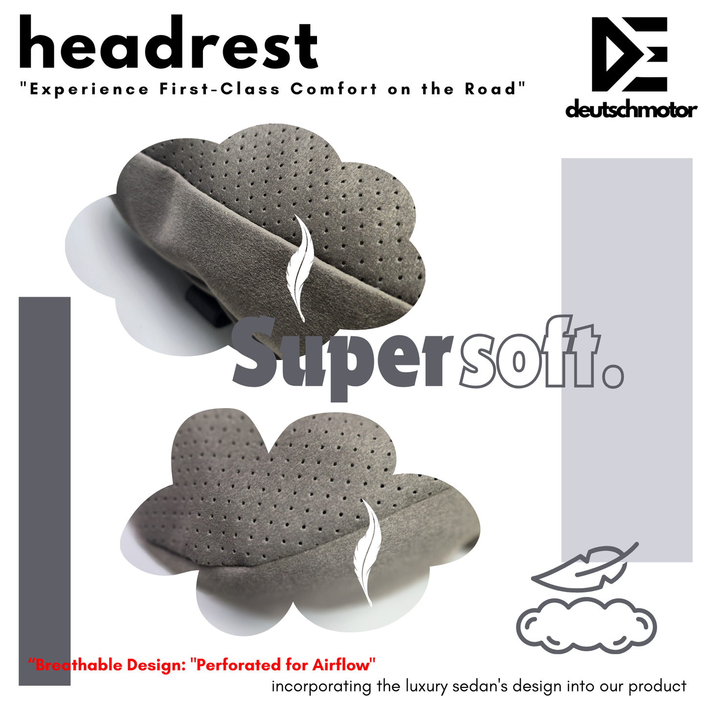 Car Headrest Pillow Suede for Mercedes Maybach W463 Soft Cotton fits all (a pair)