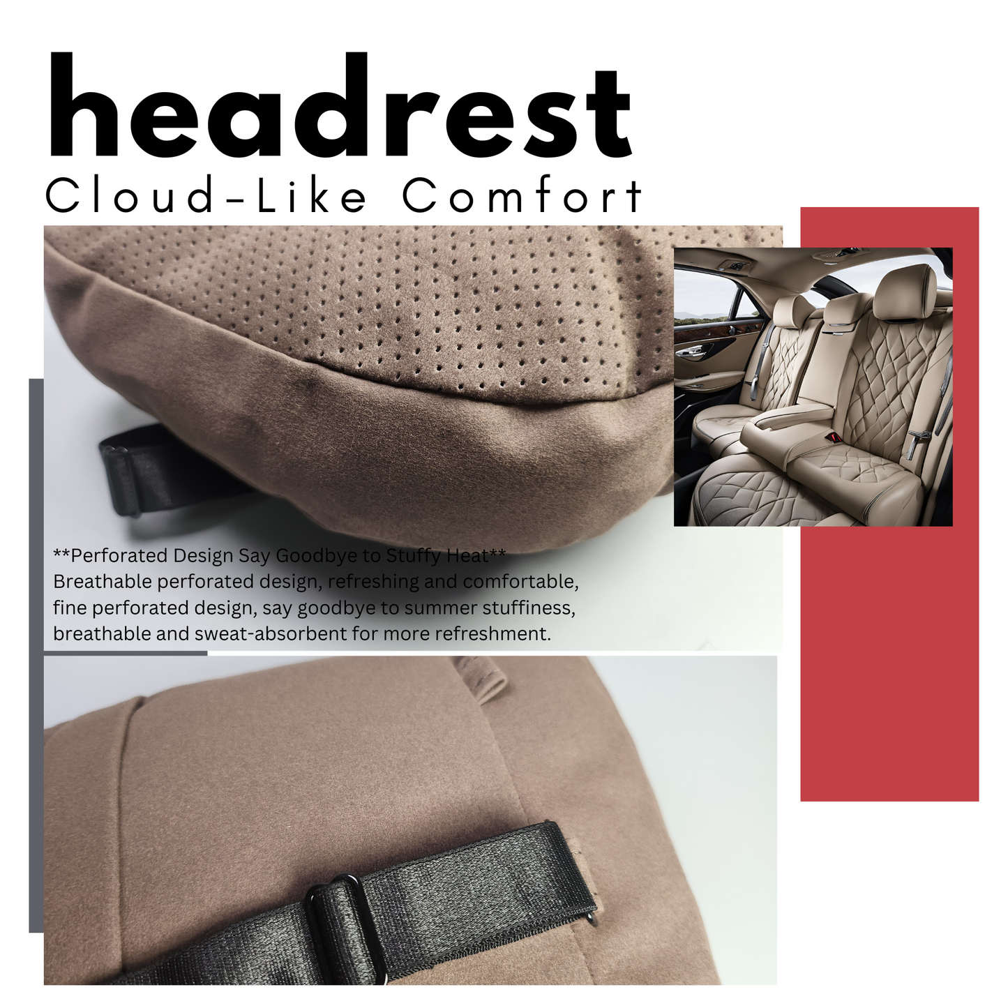 Car Headrest Pillow Suede for Mercedes Maybach W463 Soft Cotton fits all (a pair)
