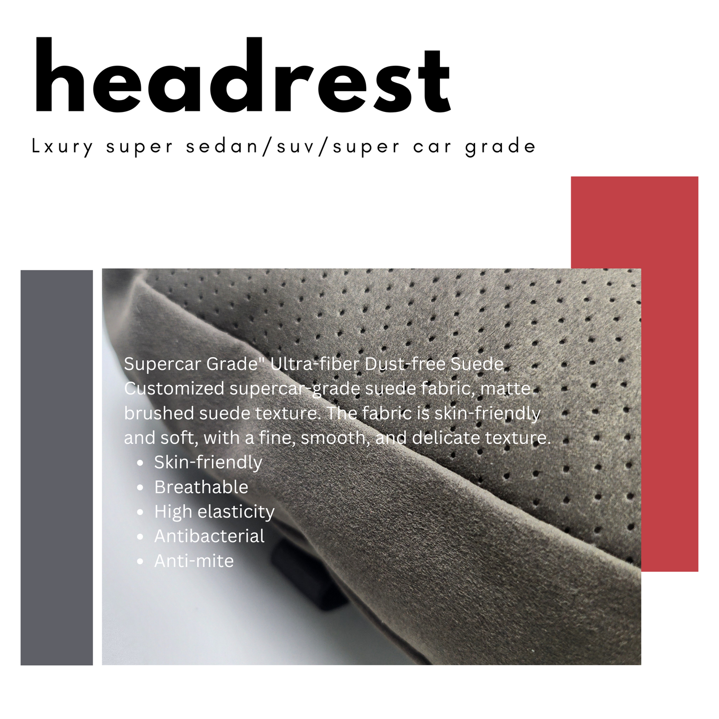 Car Headrest Pillow Suede for Mercedes Maybach W463 Soft Cotton fits all (a pair)