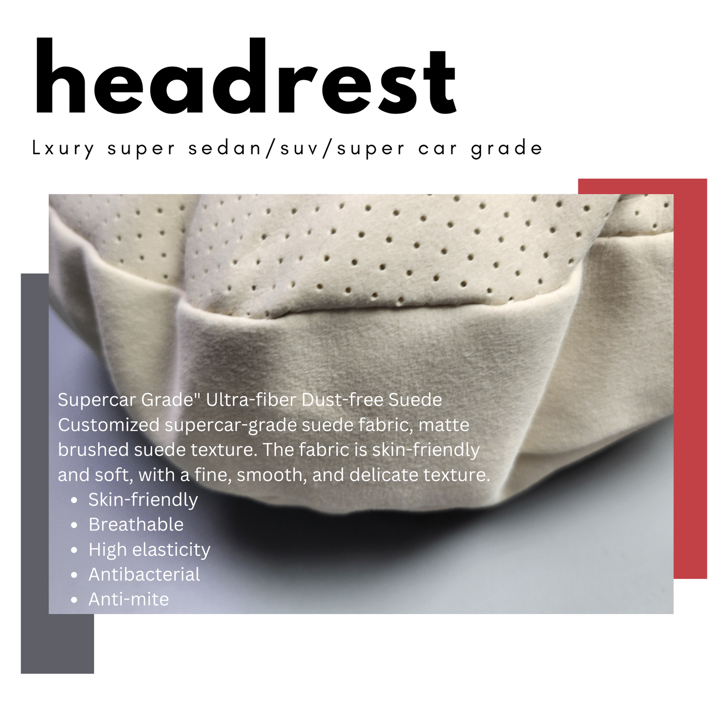 Car Headrest Pillow Suede for Mercedes Maybach W463 Soft Cotton fits all (a pair)