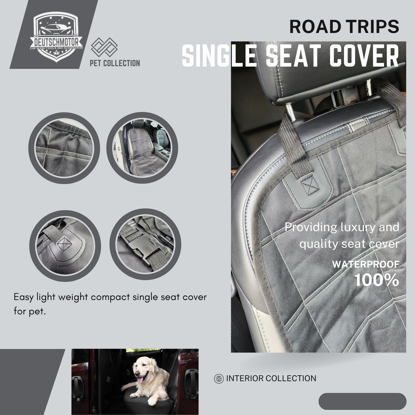 Deutschmotor pet dog car front seat cover waterproof travel Protector interior durable buckle
