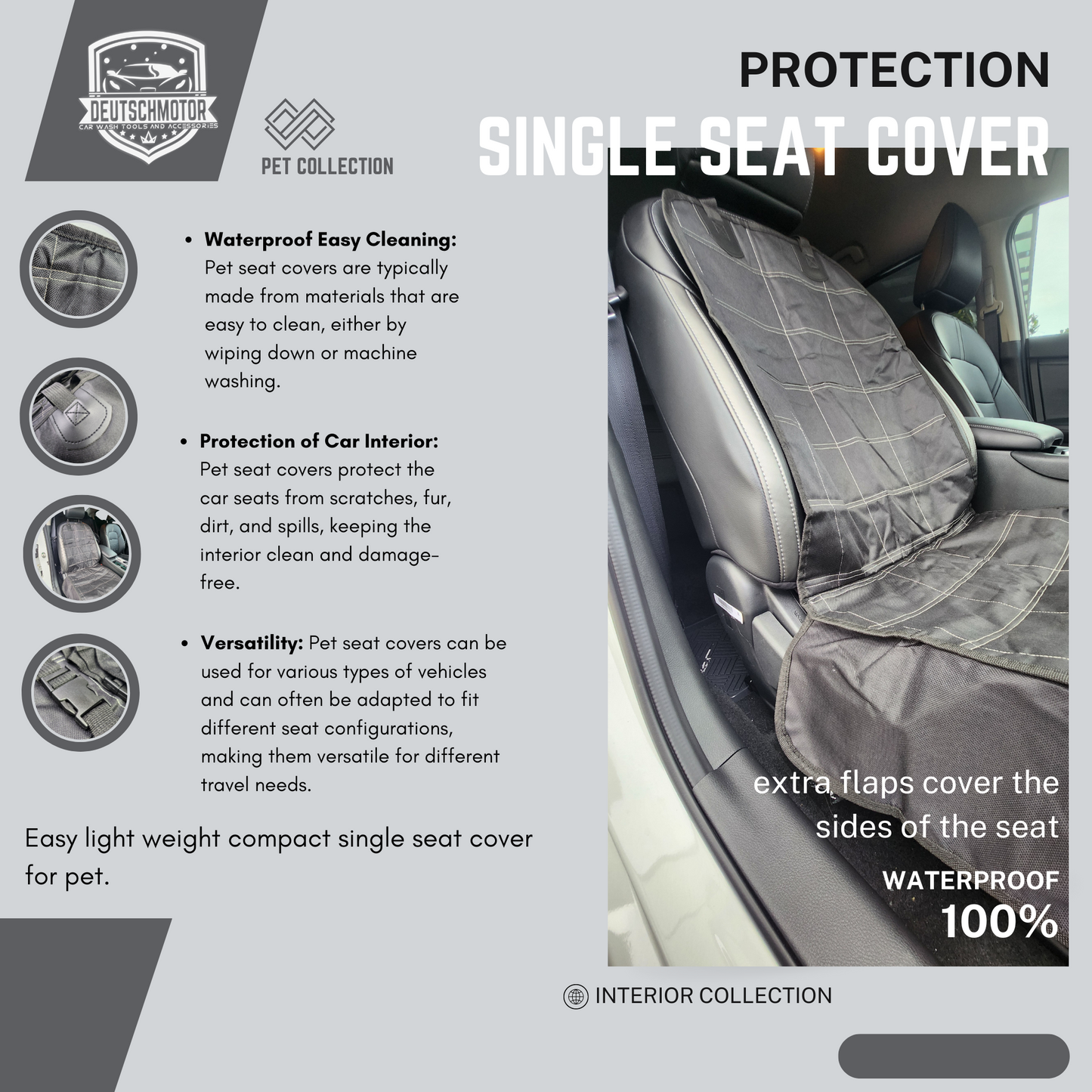 Deutschmotor pet dog car front seat cover waterproof travel Protector interior durable buckle