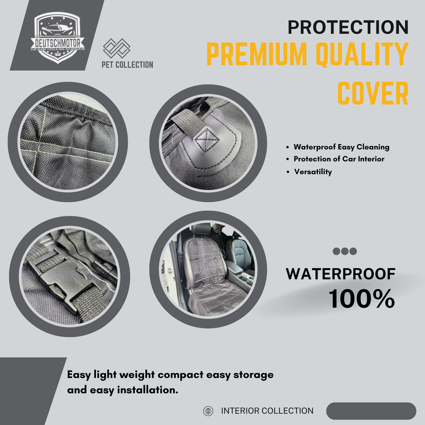 Deutschmotor pet dog car front seat cover waterproof travel Protector interior durable buckle