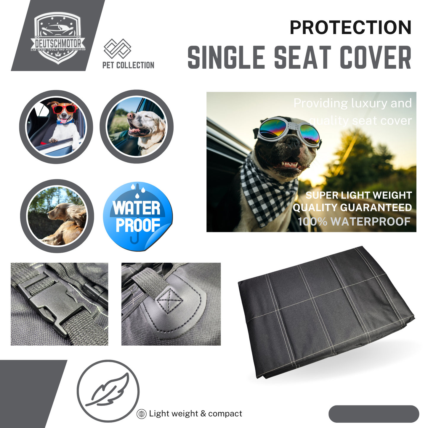 Deutschmotor pet dog car front seat cover waterproof travel Protector interior durable buckle
