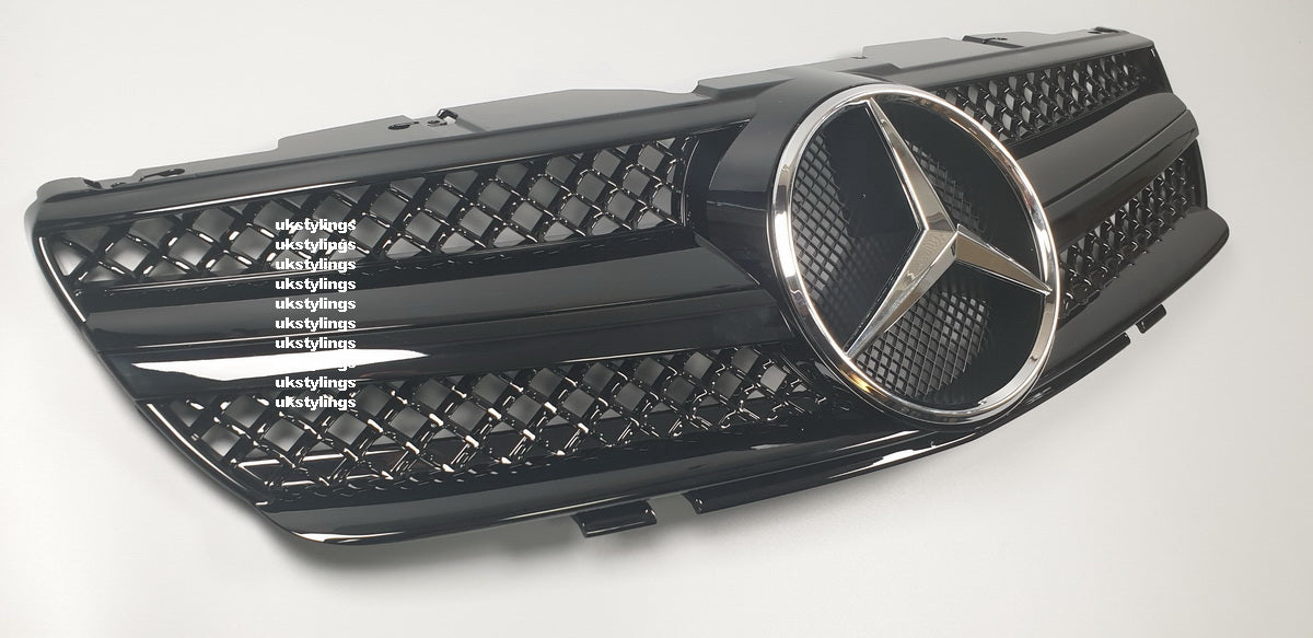 Mercedes R230 SL-class 1 fins front sports grille 2003-2006 SL500 SL600 SL63 (glossy black)