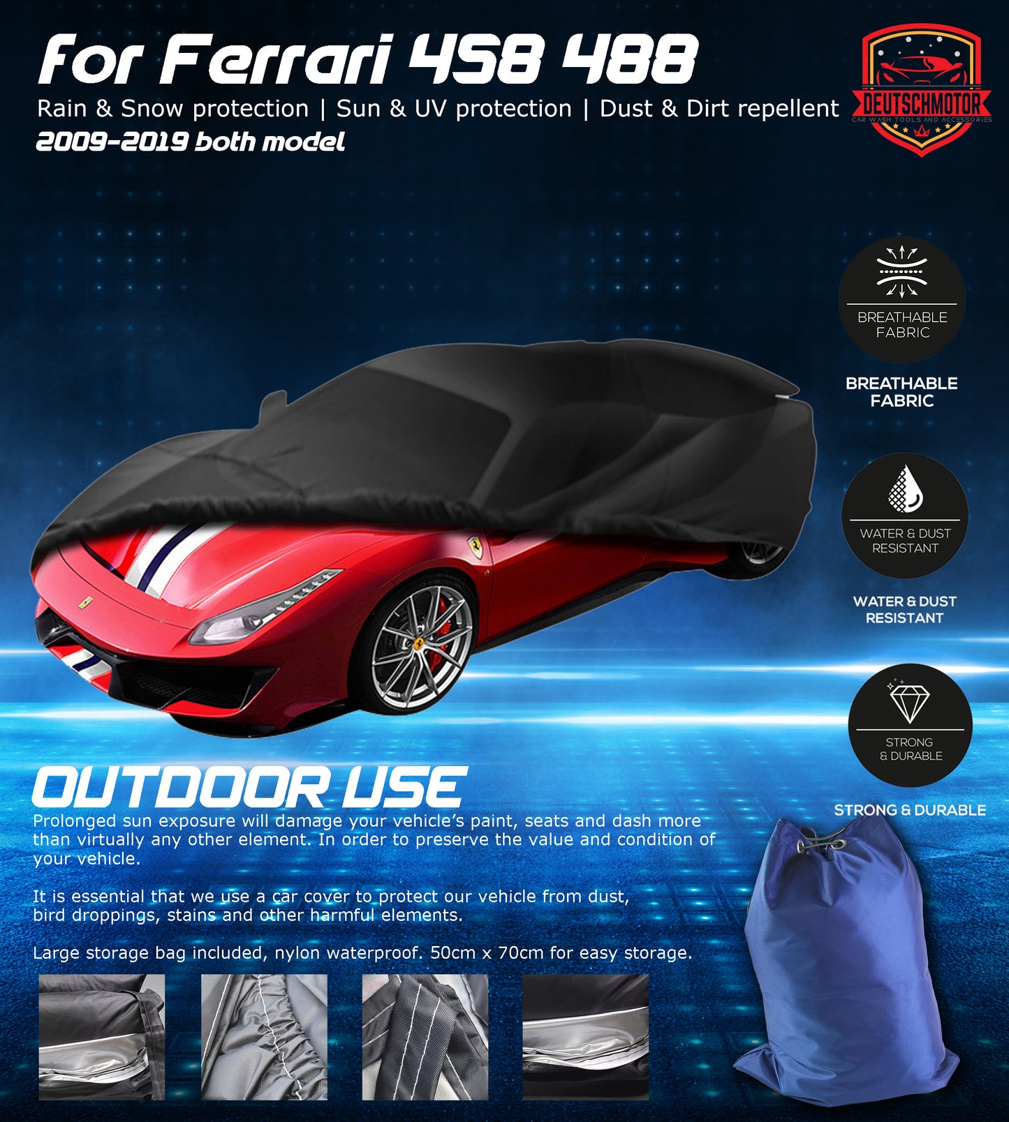 Outdoor all weather car cover for Ferrari 458 488 Italia protection Sun UV dust
