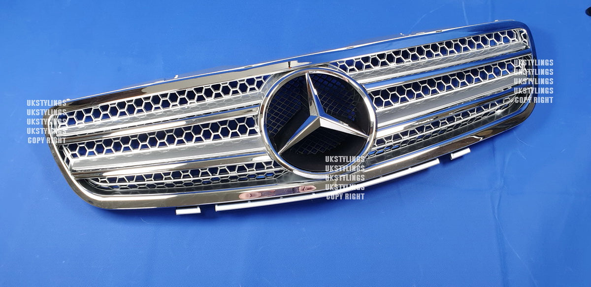 Mercedes R230 SL-class 2fins front sports grille chrome & silver 2003-2006 only