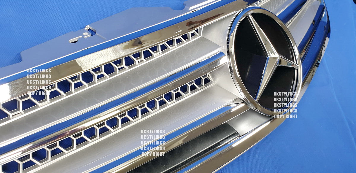 Mercedes R230 SL-class 2fins front sports grille chrome & silver 2003-2006 only