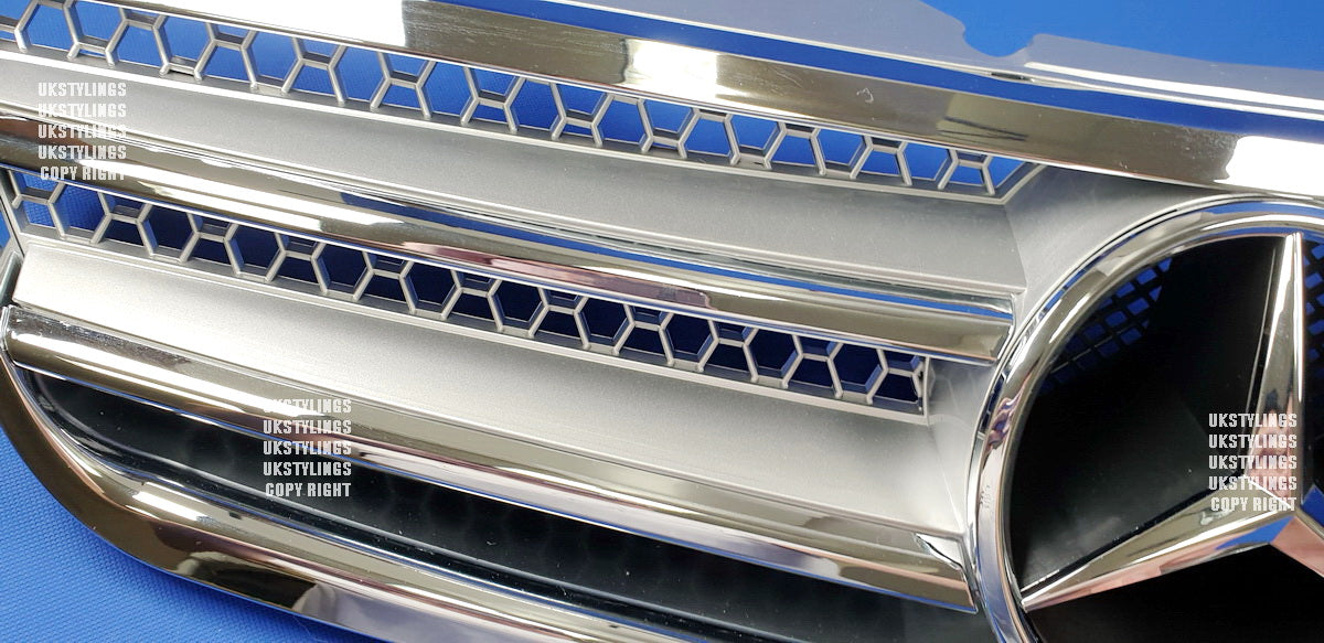 Mercedes R230 SL-class 2fins front sports grille chrome & silver 2003-2006 only