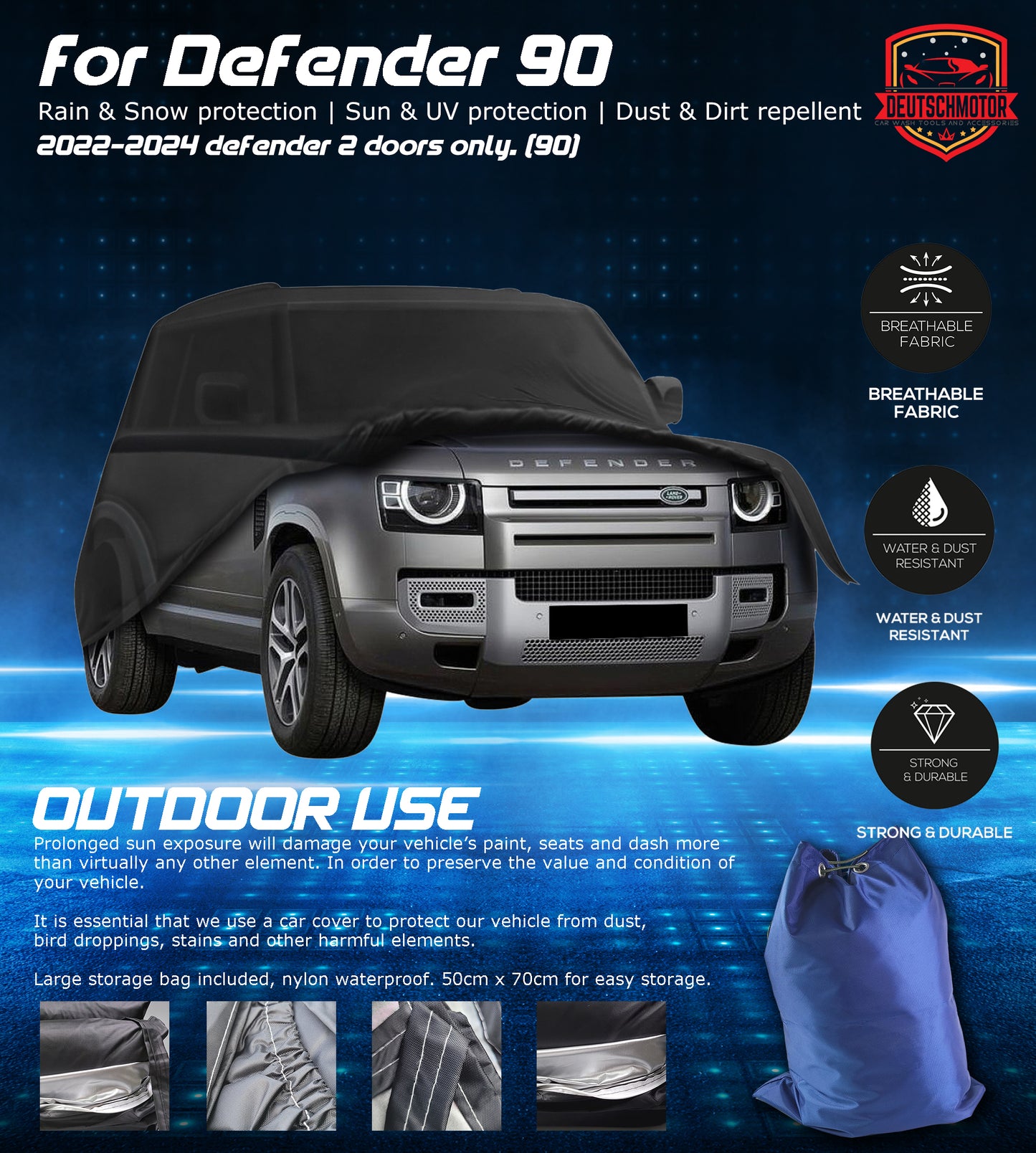 Defender 90 all weather protection cover water Land Rover 2020-2023 gust wind