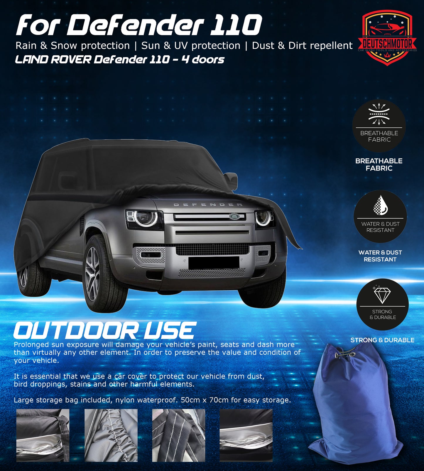 Defender 110 one ten all weather protection Sun UV dust car cover Land Rover