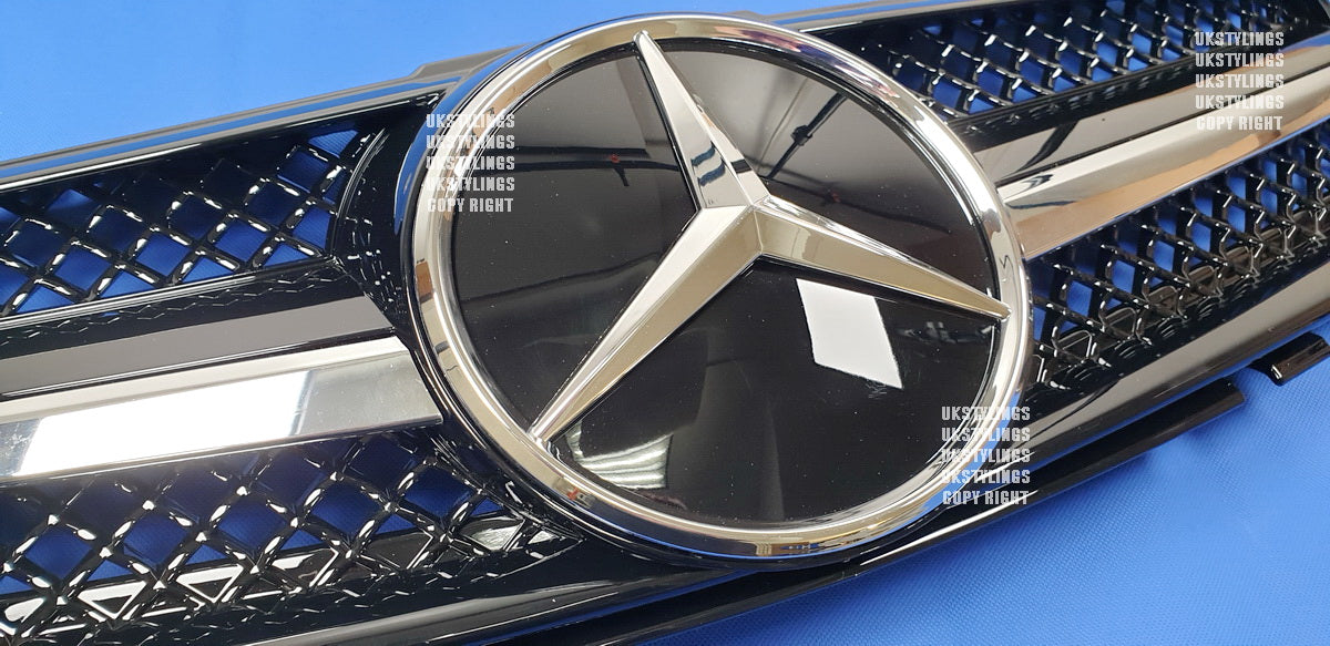 Mercedes R230 SL-class 1-fins front sports grille chrome & black 2003-2006 only (distronic)