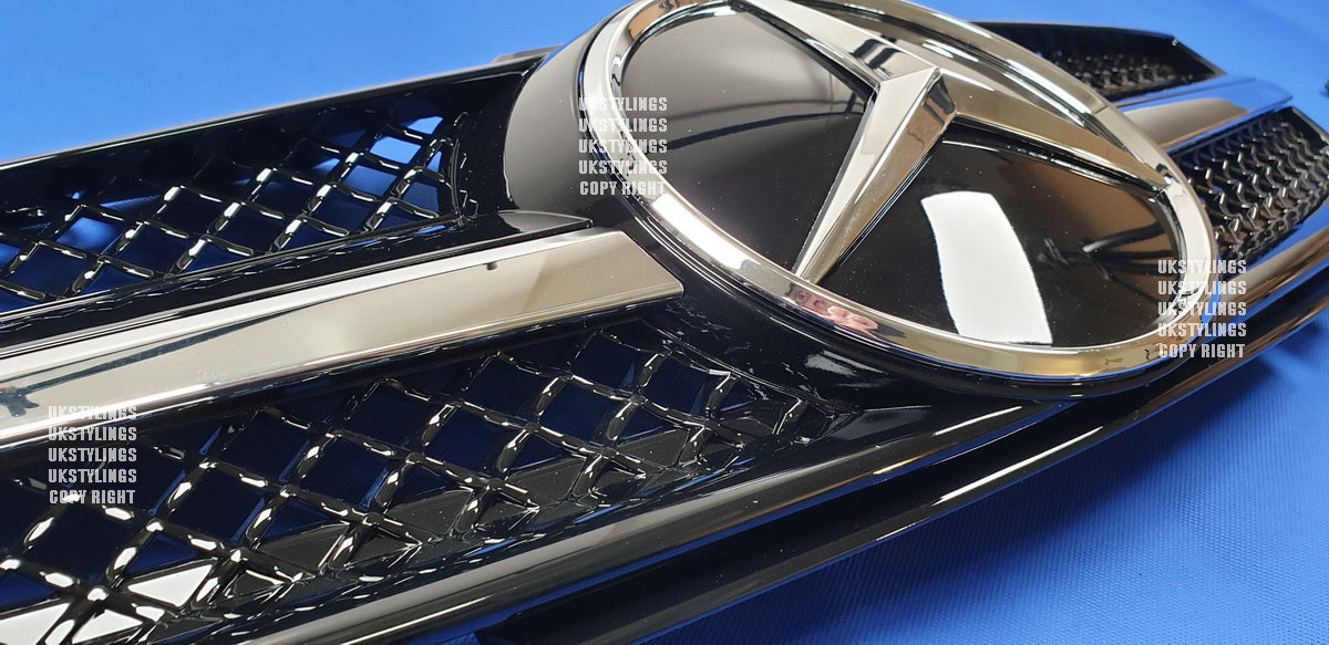 Mercedes R230 SL-class 1-fins front sports grille chrome & black 2003-2006 only (distronic)