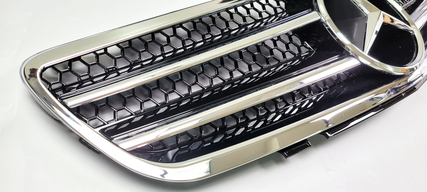 Mercedes R230 SL-class 2-fins front sports grille chrome & black 2003-2006 only
