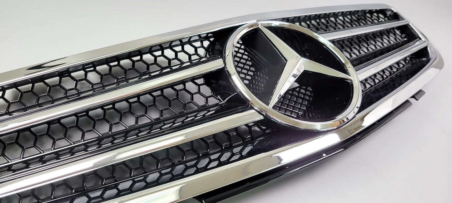 Mercedes R230 SL-class 2-fins front sports grille chrome & black 2003-2006 only