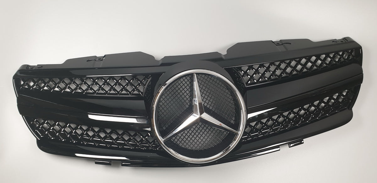 Mercedes R230 SL-class 1 fins front sports grille 2003-2006 SL500 SL600 SL63 (glossy black)