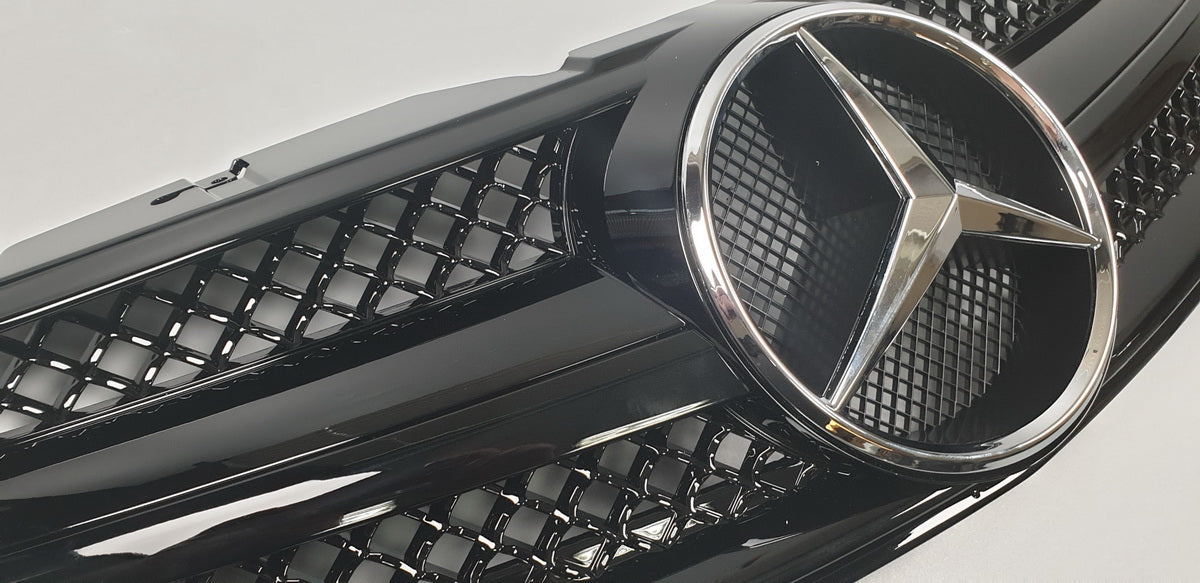 Mercedes R230 SL-class 1 fins front sports grille 2003-2006 SL500 SL600 SL63 (glossy black)