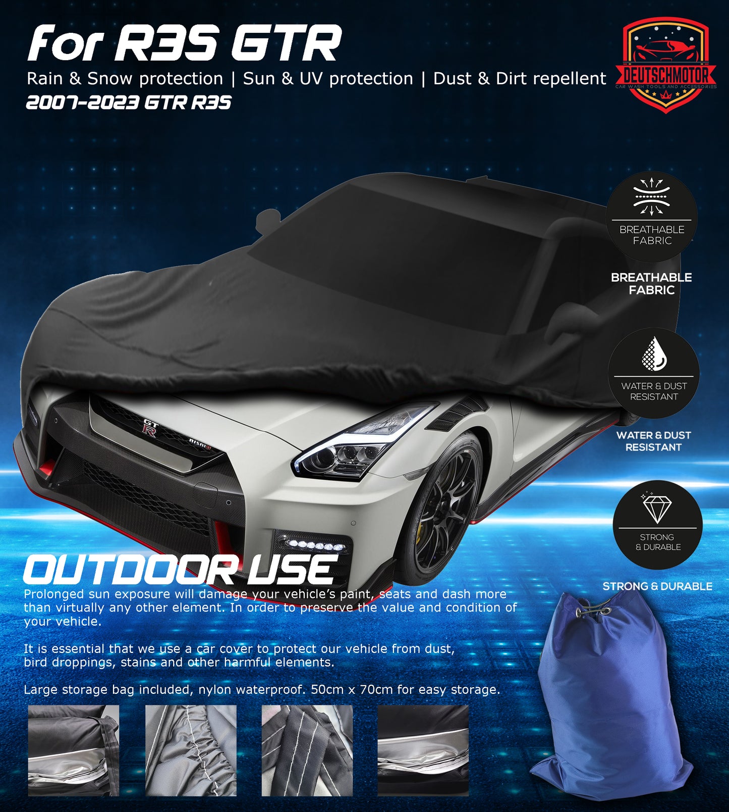 Outdoor weather protection car cover for GTR R35 skyline dash leather gust strap
