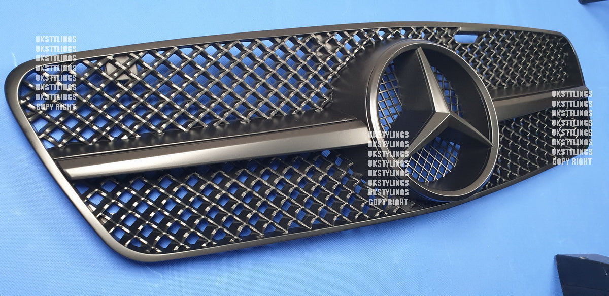 W203 1 Fin matte / flat black front sports grille C200 C240 C320 C55 AMG for Mercedes