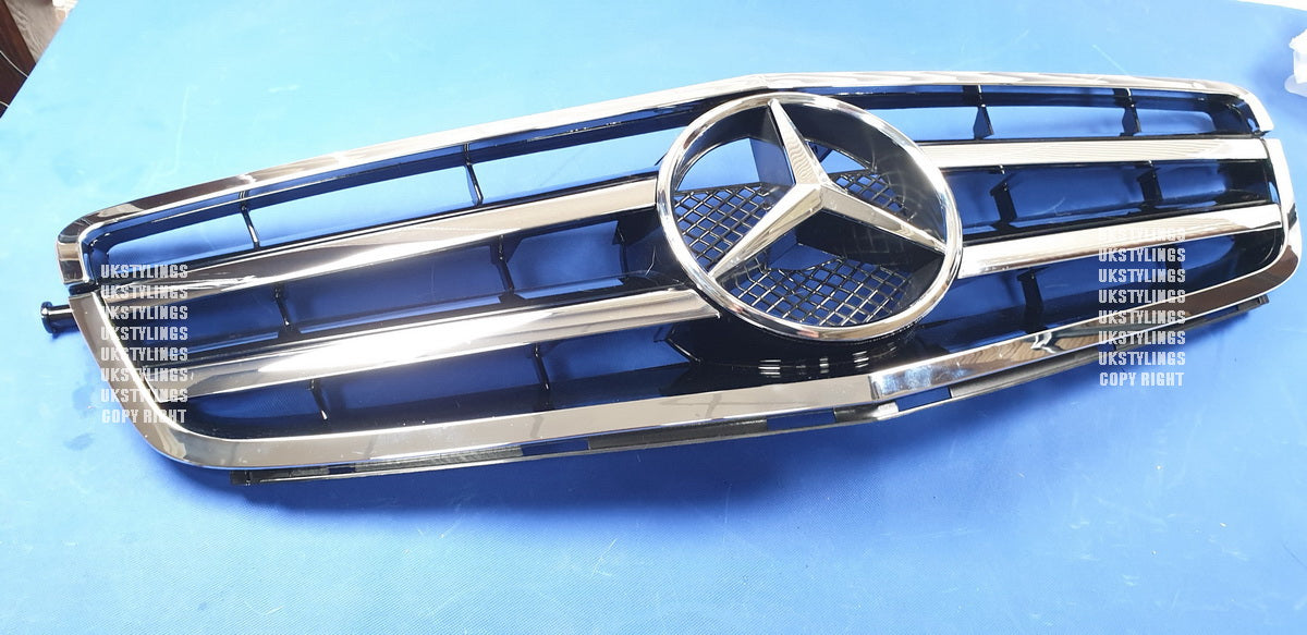 W204 4 Fin mesh chrome grille front sports C220 C300 C350 for Mercedes C-class 2007-2011 (24c)