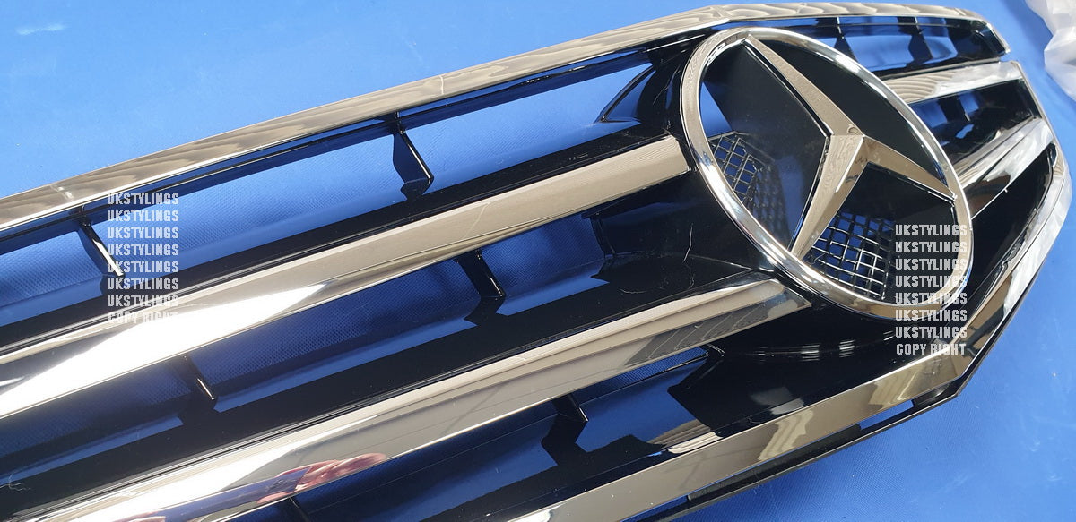 W204 4 핀 메쉬 크롬 그릴 전면 스포츠 C220 C300 C350 메르세데스 C 클래스 2007-2011 (24c)