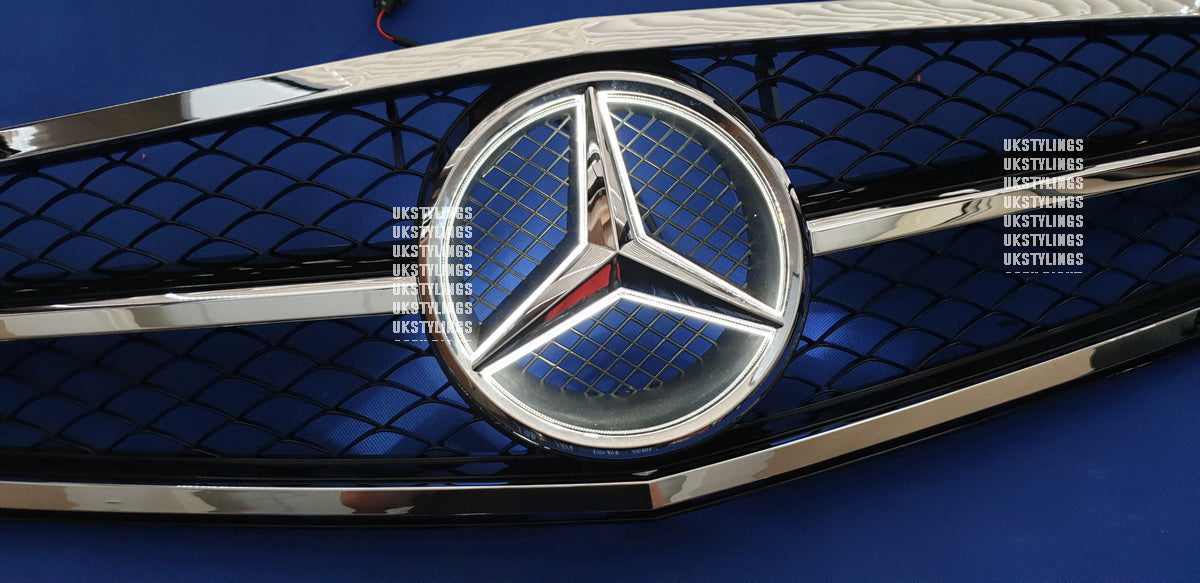 W204 1핀 메쉬 그릴 프론트 스포츠 그릴 C220 C300 C350 메르세데스 C클래스(24d)용 크롬/블랙 컬러