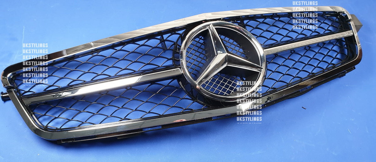 W204 1 Fin mesh grille front sports grille C220 C300 C350 chrome/black color for Mercedes C-class (24d)