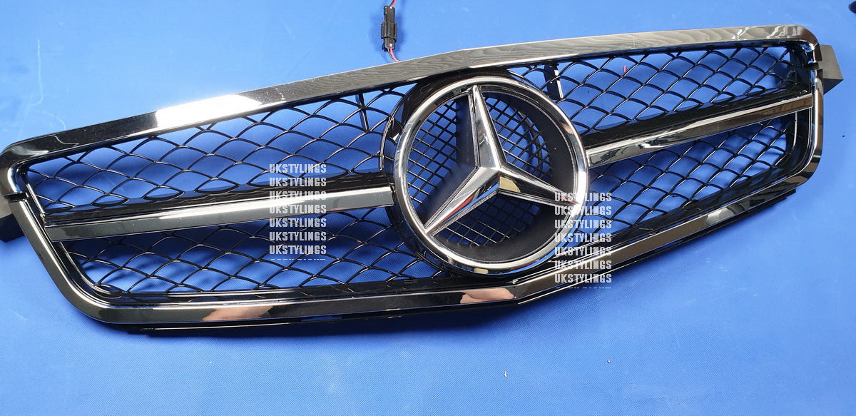 W204 1핀 메쉬 그릴 프론트 스포츠 그릴 C220 C300 C350 메르세데스 C클래스(24d)용 크롬/블랙 컬러