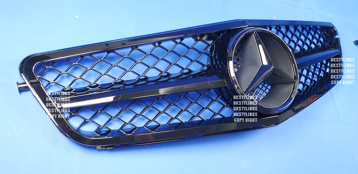 W204 1 Fin mesh grille front sports grille C220 C300 C350 100% glossy black color (24d)