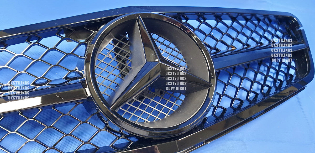 W204 1 フィン メッシュ グリル フロント スポーツ グリル C220 C300 C350 100% 光沢のあるブラック カラー (24d)