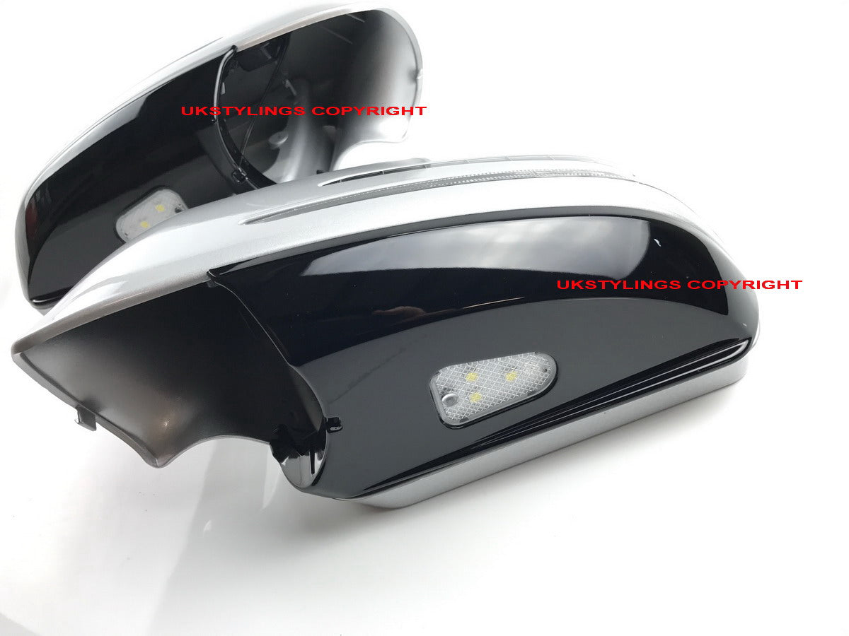W204 교체용 사이드 도어 미러 커버와 LED 현관등 C220 C300 C350 블랙 색상
