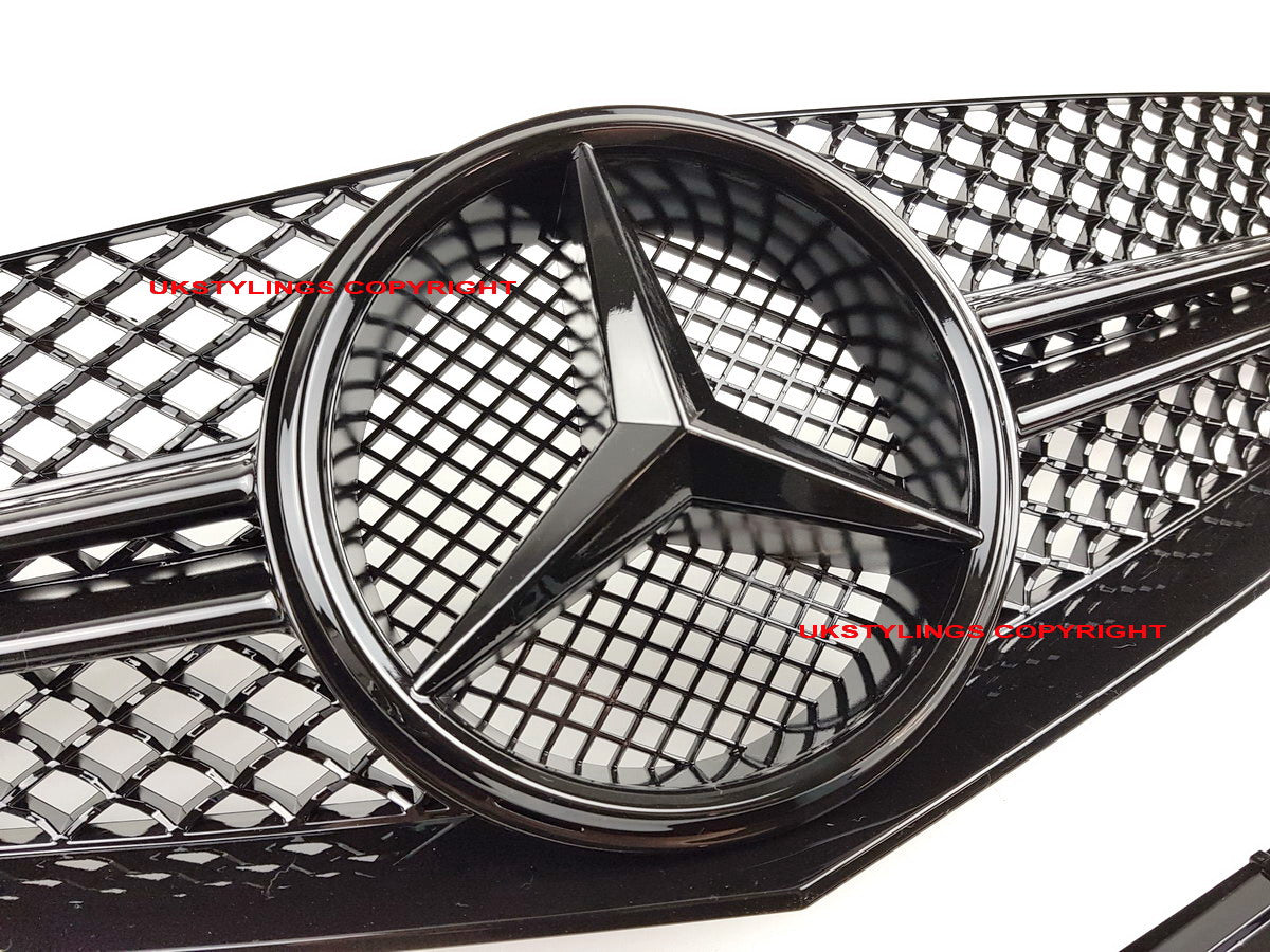 W207 2 fins 100% glossy black front sports grille E-class for Mercedes E350 E500