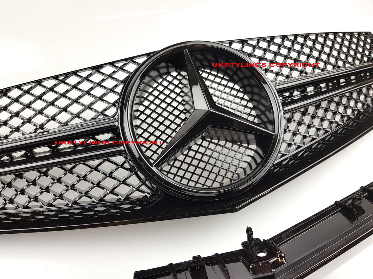 W207 2 fins 100% glossy black front sports grille E-class for Mercedes E350 E500