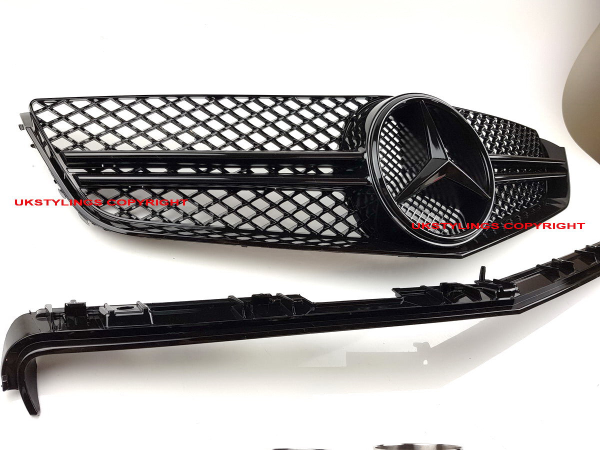 W207 2 fins 100% glossy black front sports grille E-class for Mercedes E350 E500