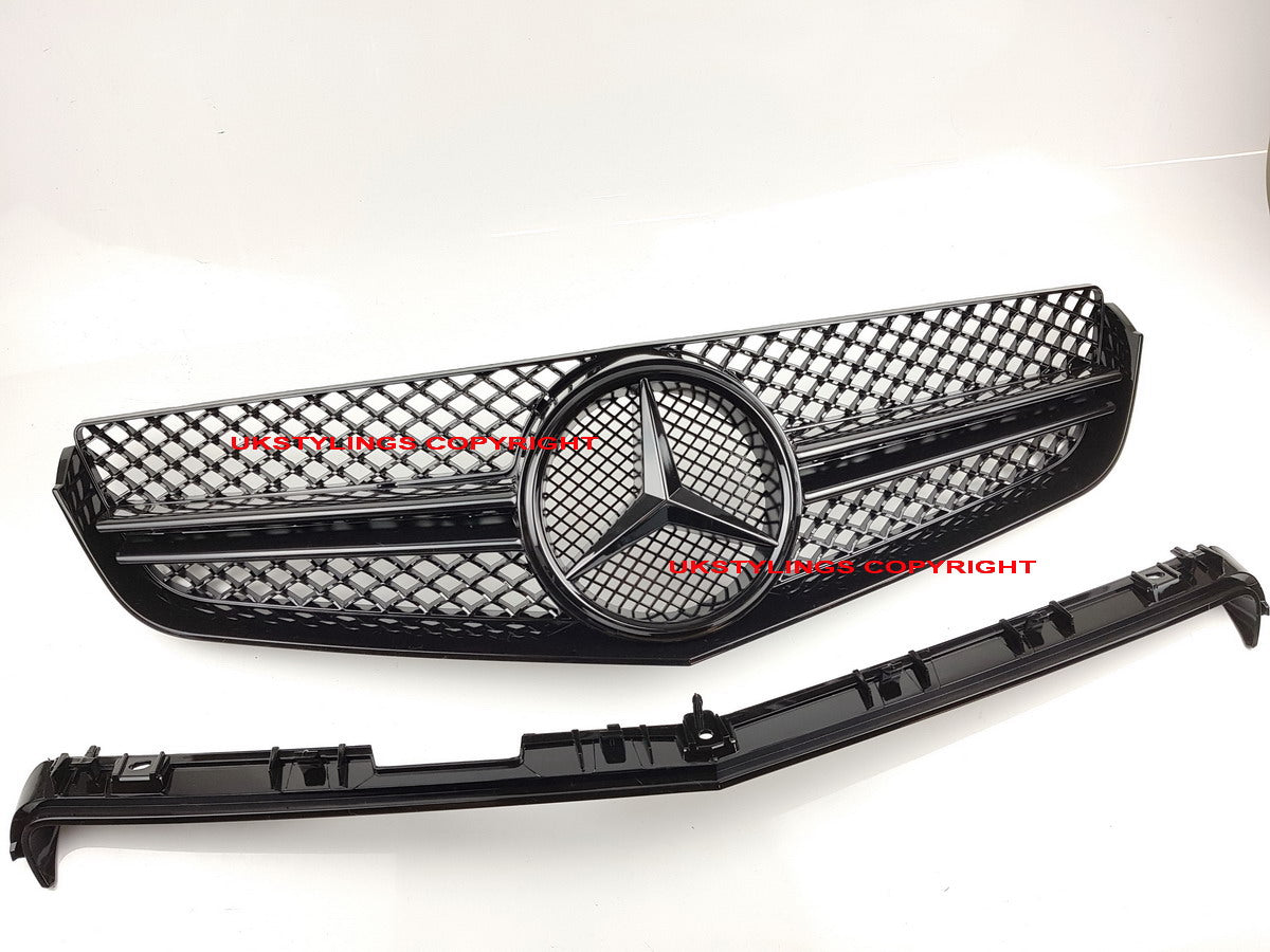 W207 2 fins 100% glossy black front sports grille E-class for Mercedes E350 E500