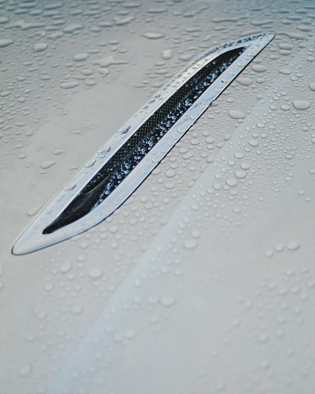 a close up of the hood of a car