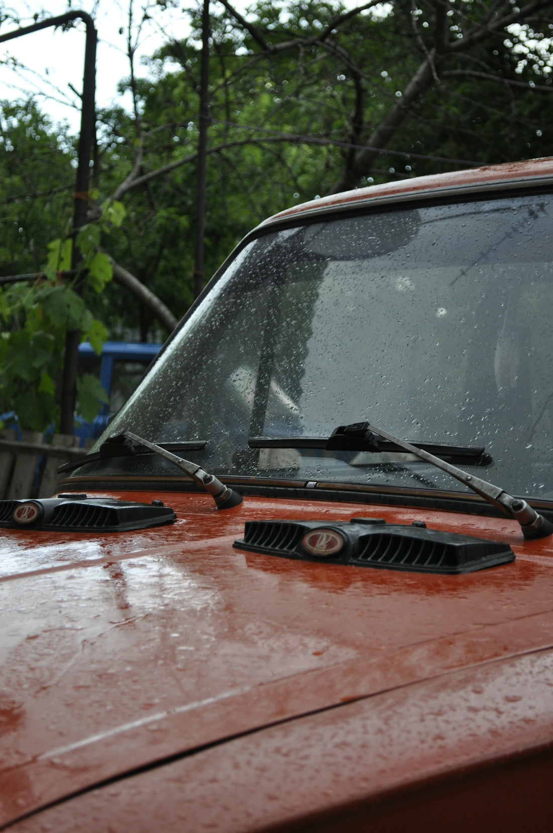 a car with the hood up