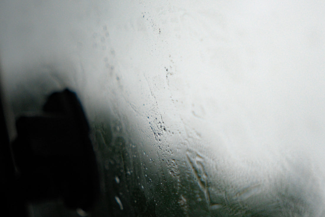 Condensation covers the glass.