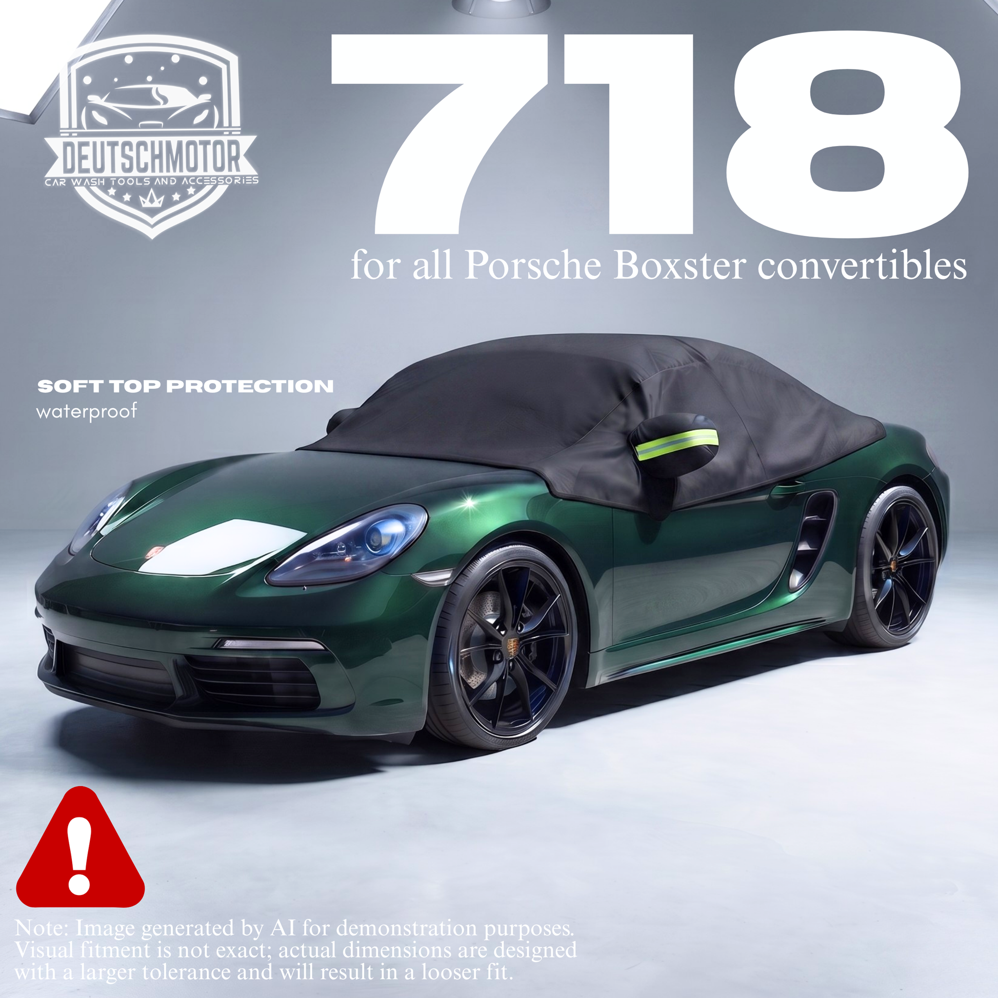 Deutschmotor compact car cover protecting a vehicle's roof, featuring fast installation and durable material for all-weather protection.