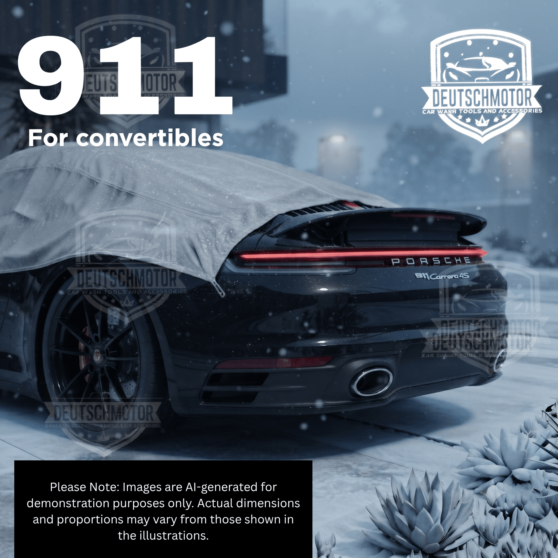 Deutschmotor compact convertible car cover, fast installation, durable protection against elements, fits various vehicle models.