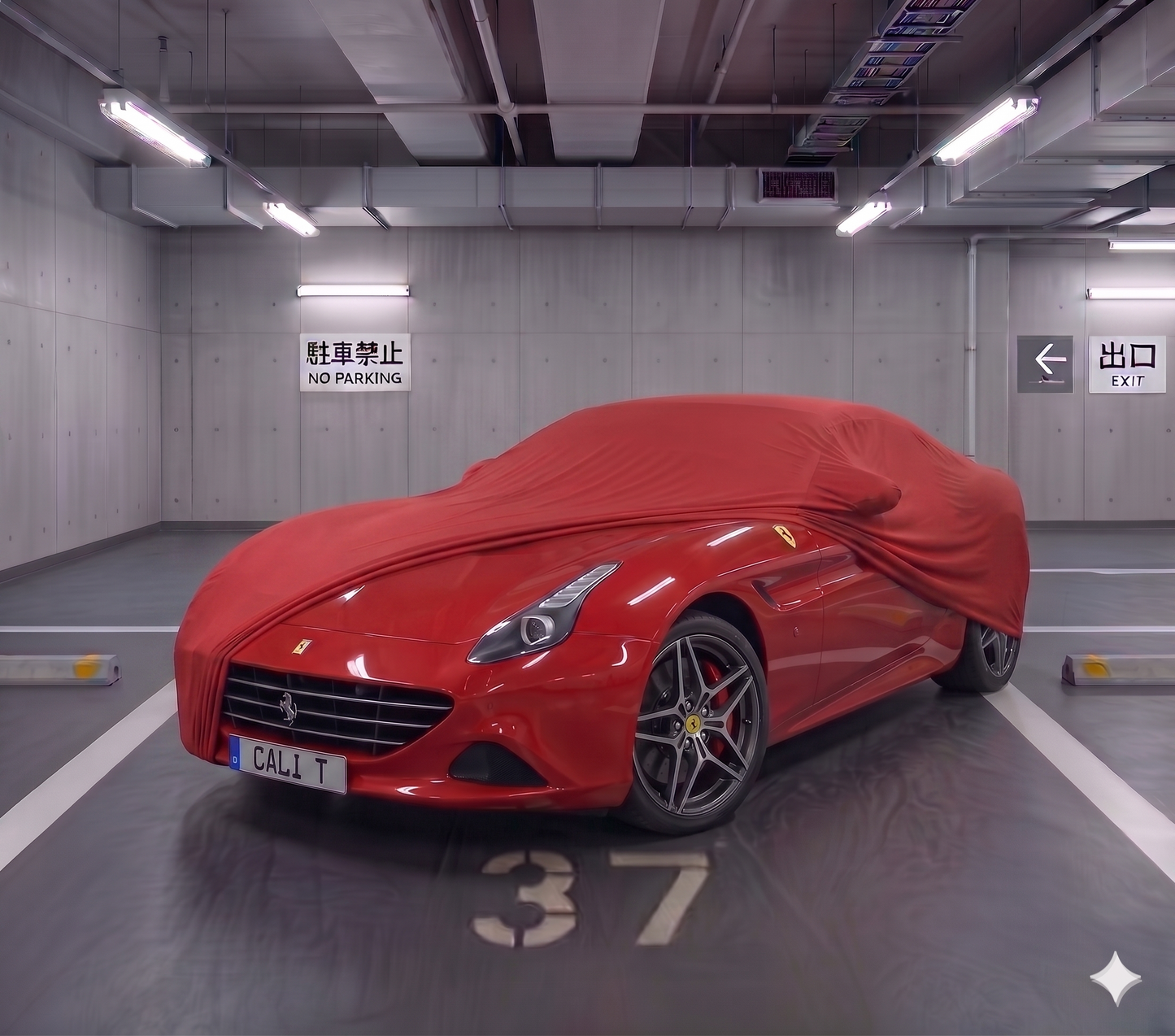 Ferrari California car cover by Deutschmotor protecting vehicle from Sun UV dust and waterproof for outdoor use