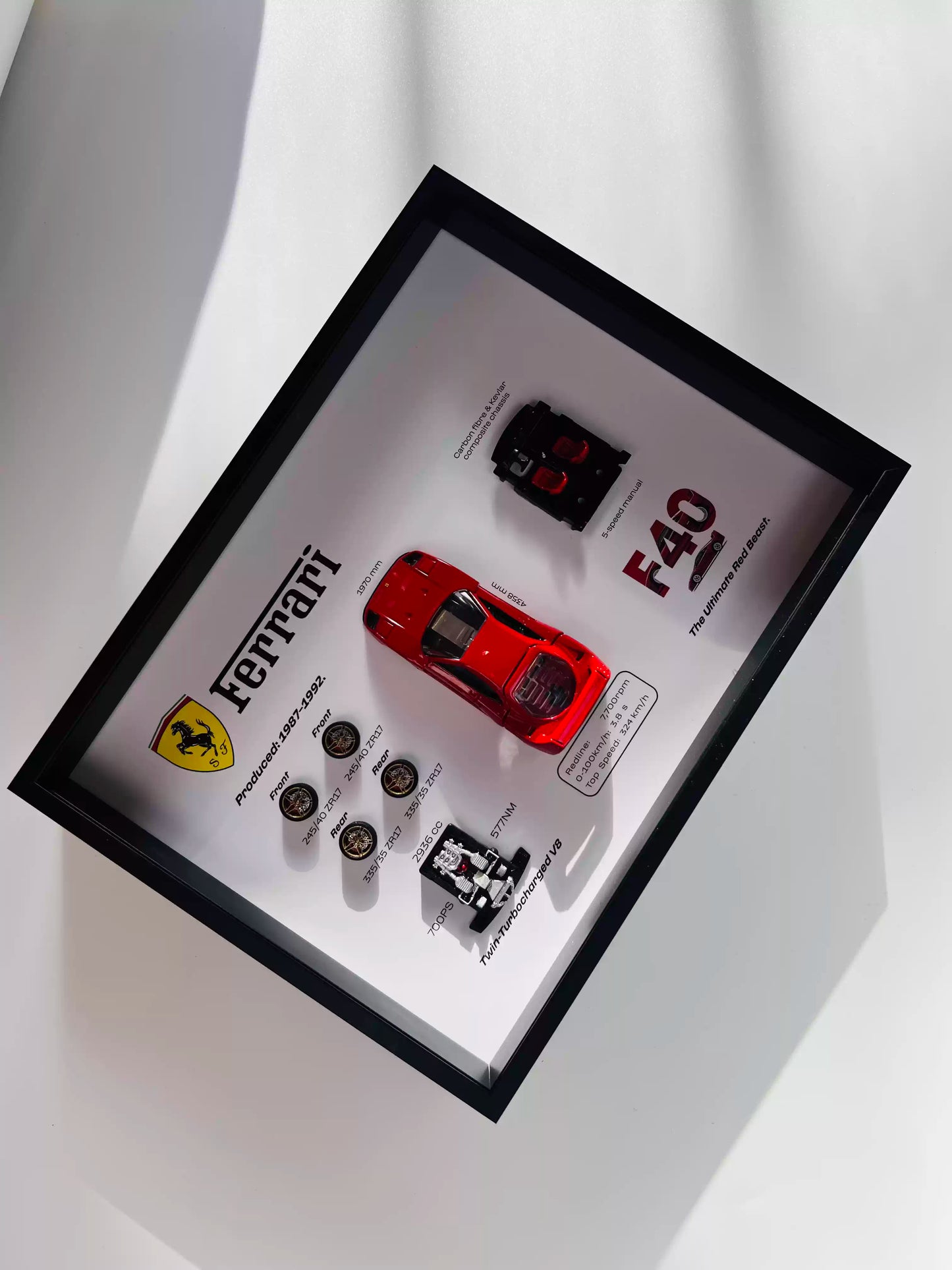 Ferrari F40 Supercar Framed Display Shadow Box 15.2x20.3cm