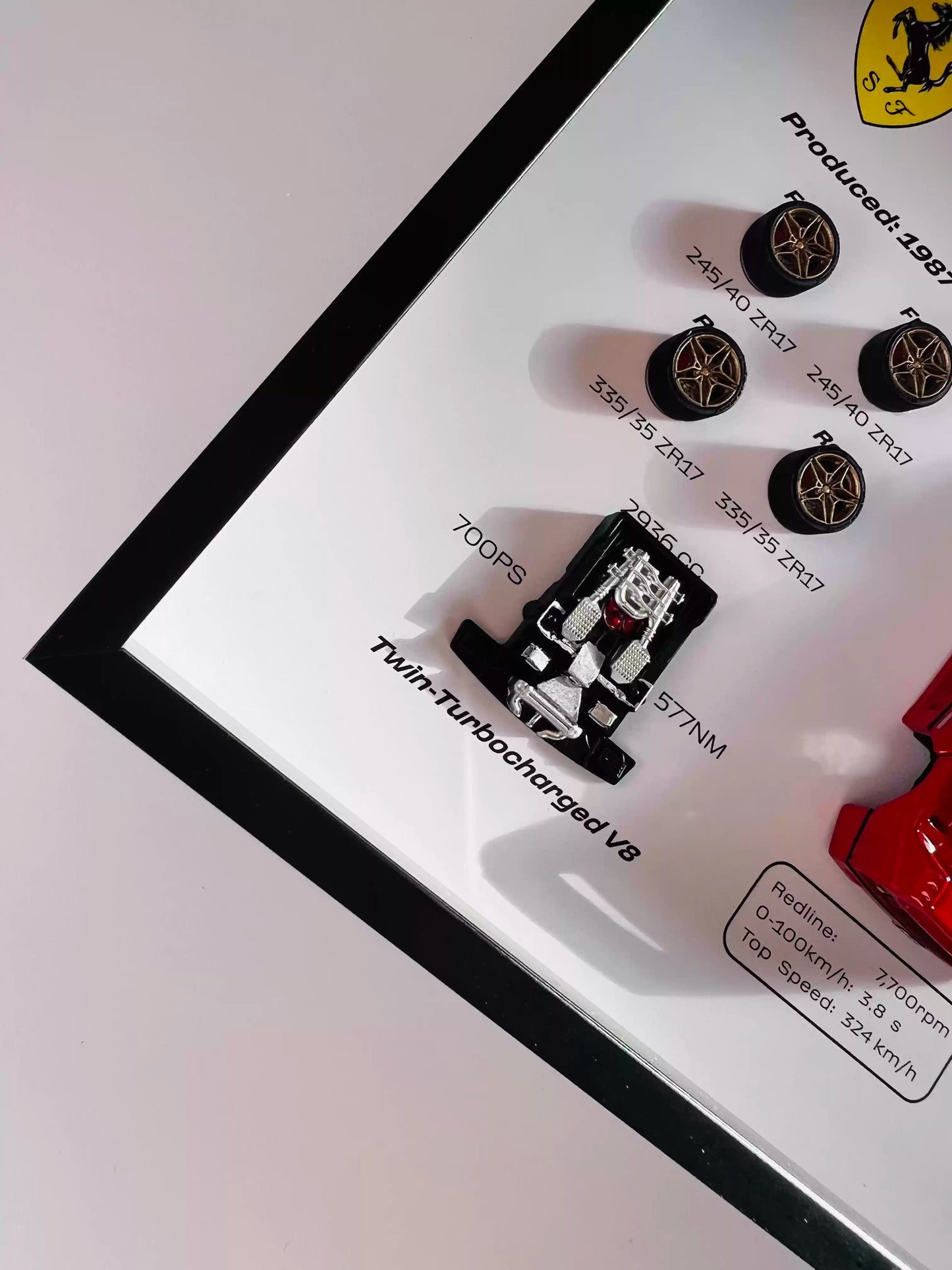 Ferrari F40 Supercar Framed Display Shadow Box 15.2x20.3cm