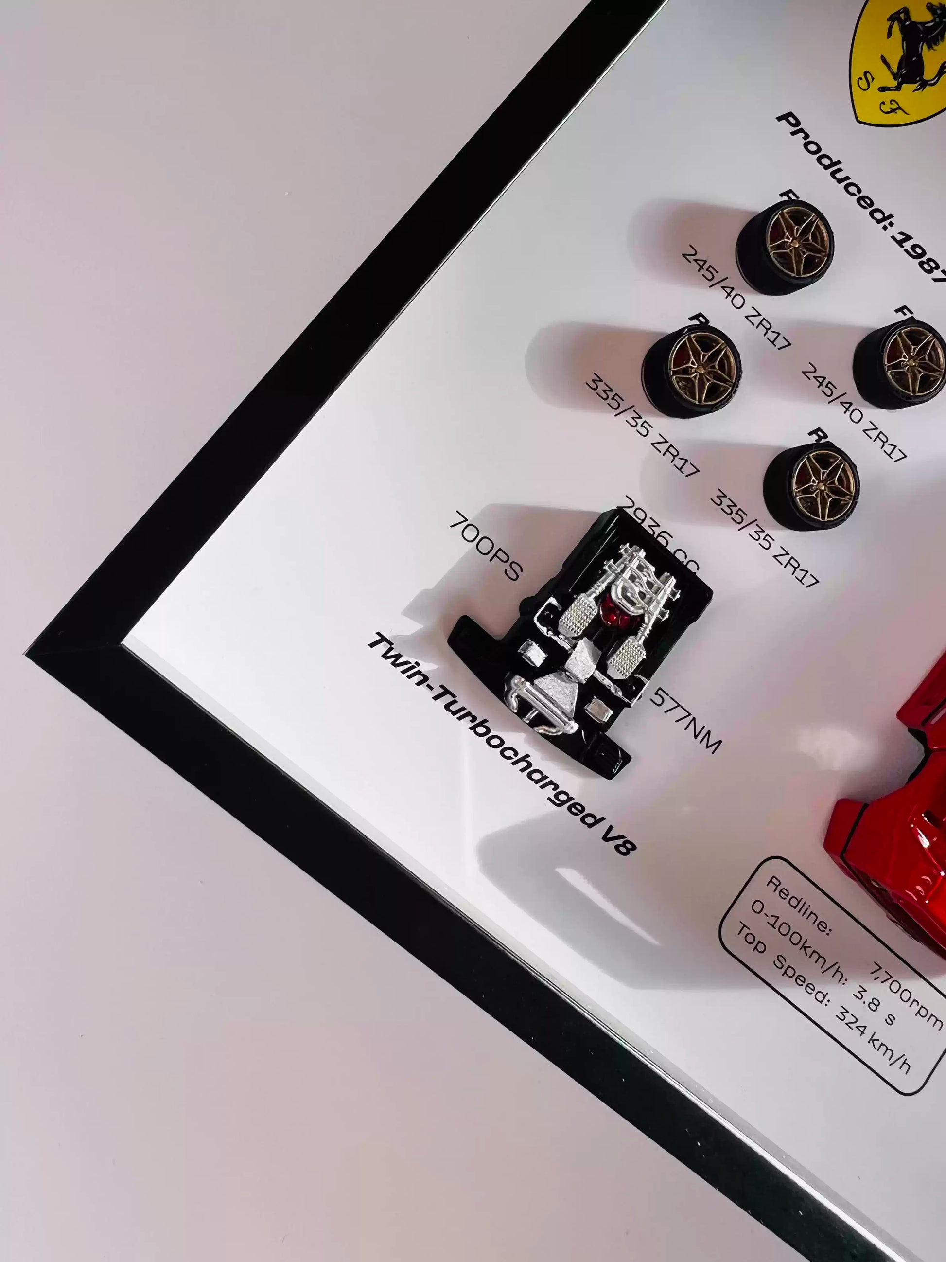 Ferrari F40 Supercar Framed Display Shadow Box 15.2x20.3cm