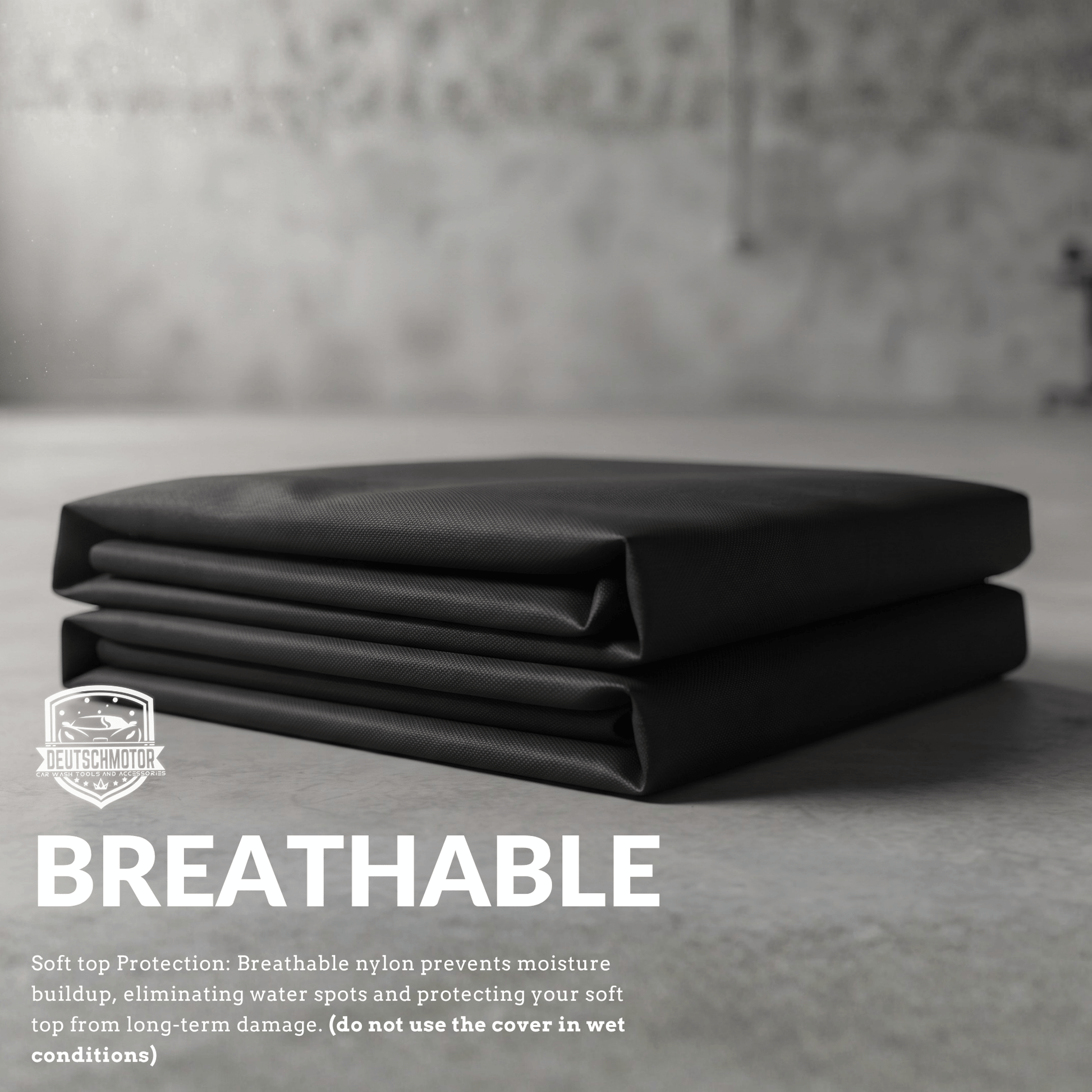 Deutschmotor breathable soft-top car cover offering durable protection and fast installation for all-weather vehicle coverage.